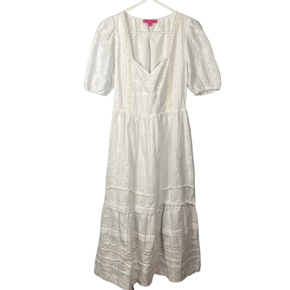 Betsey Johnson powder puff white cotton midi dress size medium